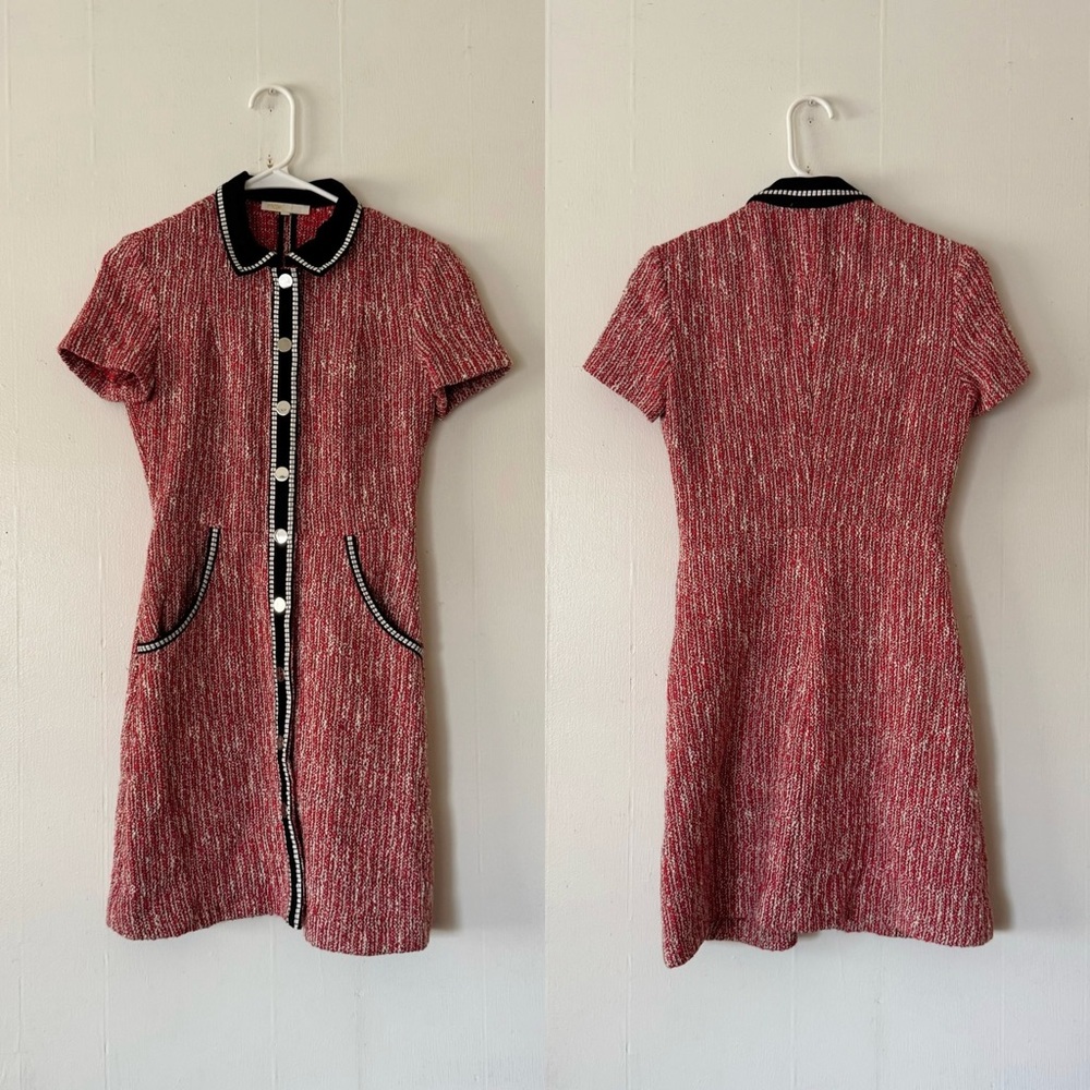 Maje Renati Tweed Red/Black Mini Dress Size 36 Small - Picture 4 of 9